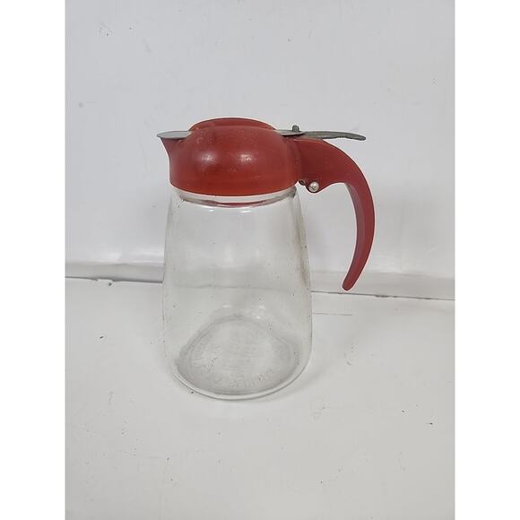 Federal Dripcut Dispenser Red Top Glass Syrup Honey Made in USA Works - Picture 1 of 6
